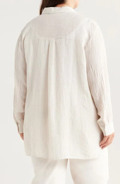 Eileen Fisher Crinkled Stripe Organic Linen Button-up Shirt