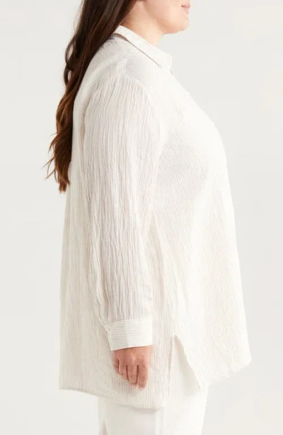 Eileen Fisher Crinkled Stripe Organic Linen Button-up Shirt
