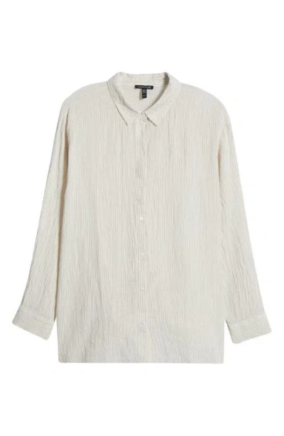 Eileen Fisher Crinkled Stripe Organic Linen Button-up Shirt