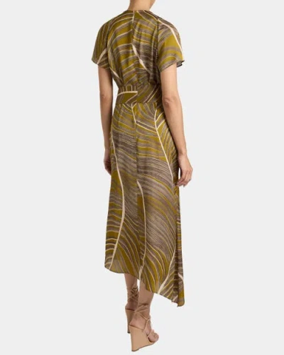Santorelli Haley Cap Sleeve Faux Wrap Hi Lo Midi Dress In Printed Charmeuse