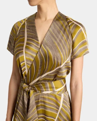 Santorelli Haley Cap Sleeve Faux Wrap Hi Lo Midi Dress In Printed Charmeuse
