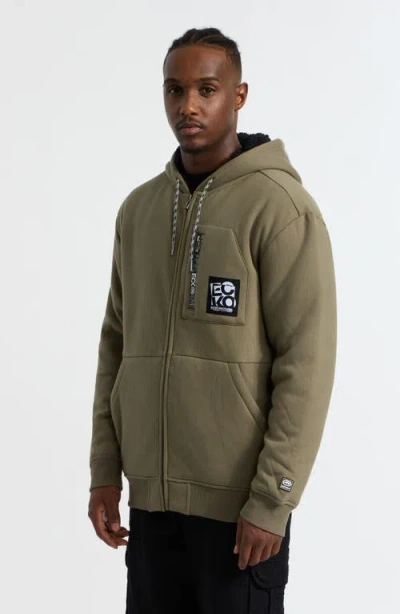 Ecko Unltd . Printed Zip Faux Shearling Hoodie
