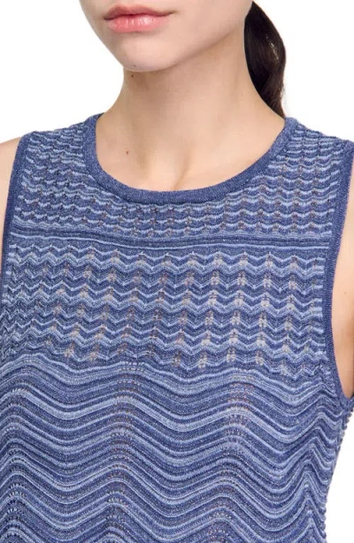 Sandro Womens Bleus Sleeveless Cropped Knitted Top