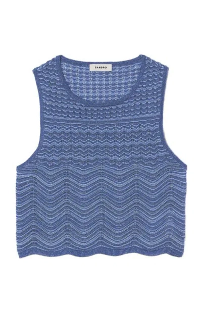 Sandro Womens Bleus Sleeveless Cropped Knitted Top