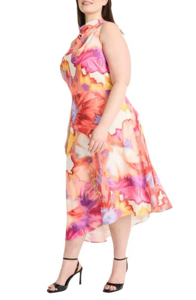 Maggy London Plus Size Printed Asymmetric-hem Midi Dress In Multi