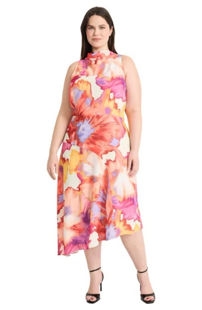 Maggy London Plus Size Printed Asymmetric-hem Midi Dress In Multi