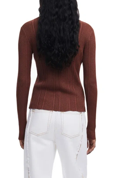 Desigual Rib Tie Front Top In Brown