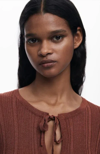 Desigual Rib Tie Front Top In Brown