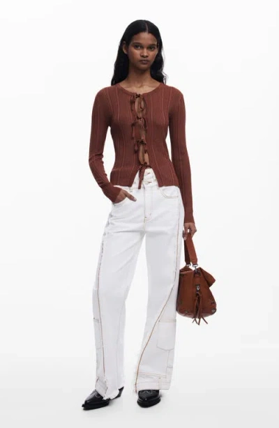 Desigual Rib Tie Front Top In Brown