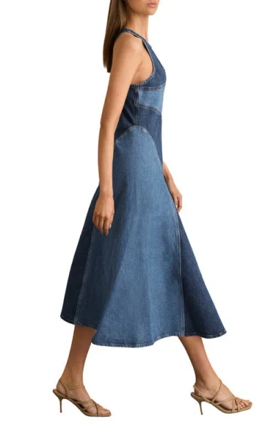 Reiss Wilder Colorblock Denim Panel Midi Dress