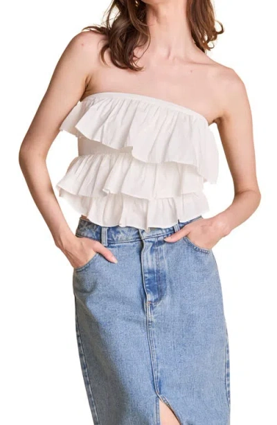 Endless Rose Mixed Media Ruffle Strapless Rib Tube Top
