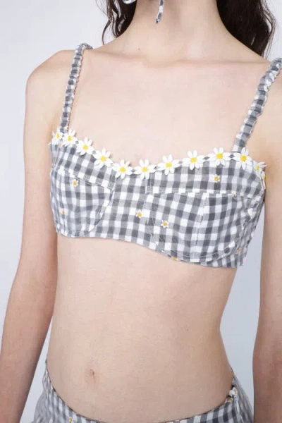 Anna Sui Daisy Embroidery On Gingham Bikini Set