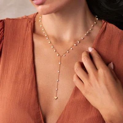 Karma And Luck Timeless Love Heart Pearl Lariat Necklace
