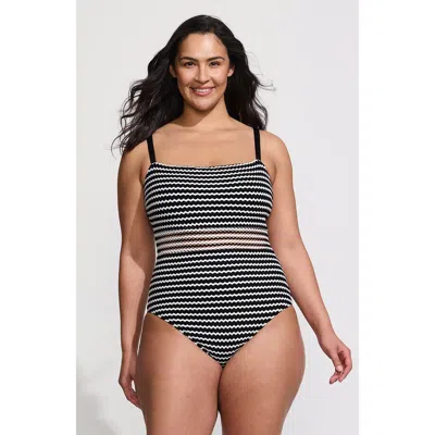 Lands' End Plus Size Crochet Square Neck High Leg One Piece Swimsuit