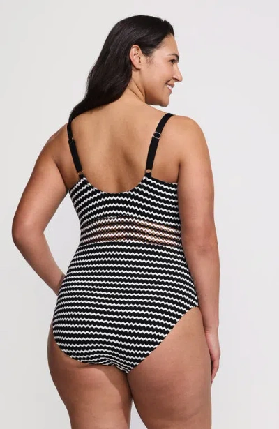 Lands' End Plus Size Crochet Square Neck High Leg One Piece Swimsuit