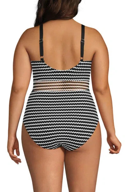 Lands' End Plus Size Crochet Square Neck High Leg One Piece Swimsuit