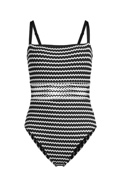 Lands' End Plus Size Crochet Square Neck High Leg One Piece Swimsuit