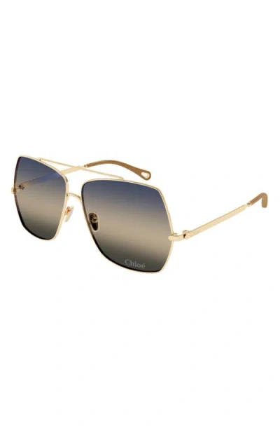 Chloé 62mm Oversize Gradient Rectangular Sunglasses