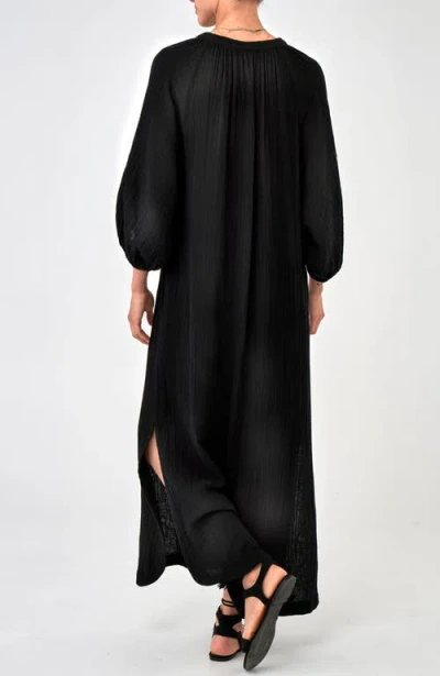Ocean + Main Ocean+main Avery Long Tie Neck Dress Gauze Caftan In Black