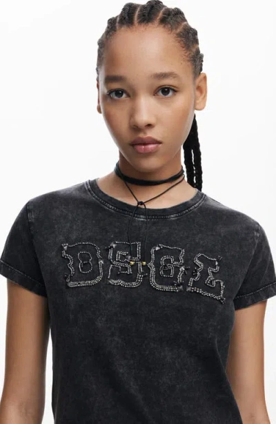 Desigual Bead Embellished Cotton Graphic T-shirt