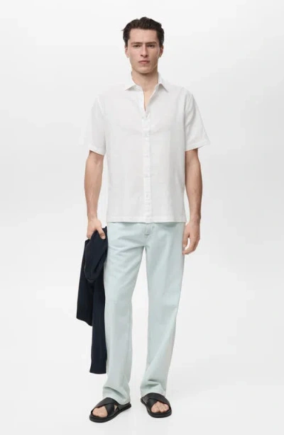 Mango Regular Fit Linen Blend Button-up Shirt In White