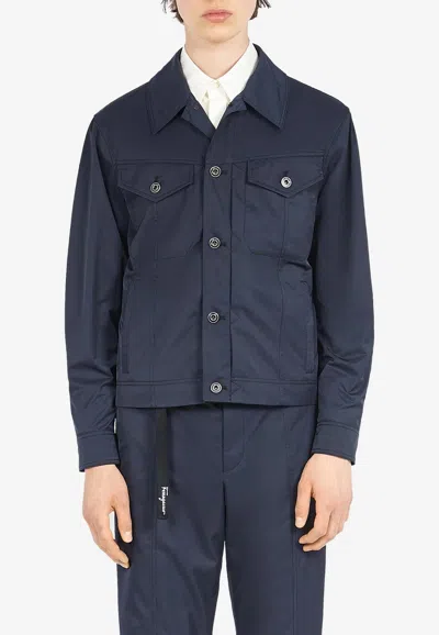 Ferragamo Salvatore  Short Techno Twill Jacket In Navy