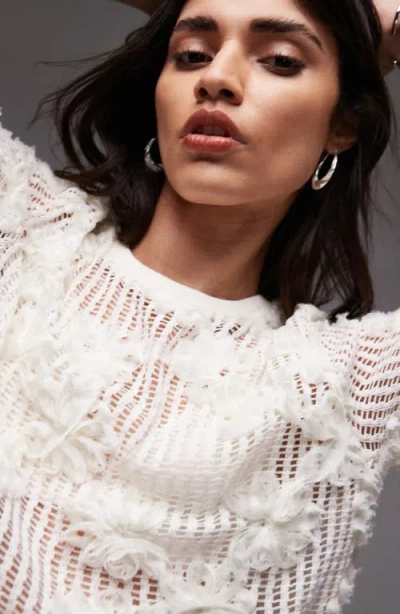 Topshop Floral Appliqué Sheer Open Stitch T-shirt