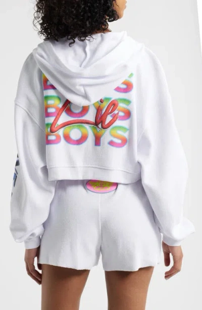 Boys Lie Alex Gotta Jet Crop Cotton Terry Graphic Zip Hoodie