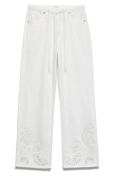 Rag & Bone Ultra Featherweight Phoebe High Rise Drawstring Jeans In White Eyelet