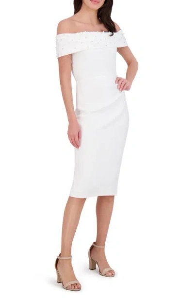 Eliza J Embellished Off The Shoulder Cocktail Midi Dress