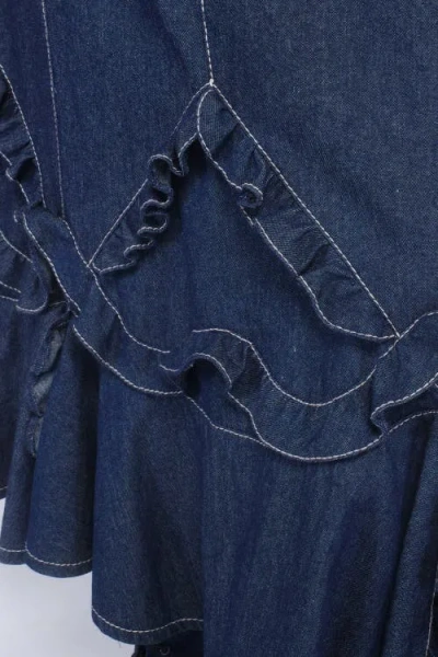 Anna Sui Denim Ruffle Maxi Skirt