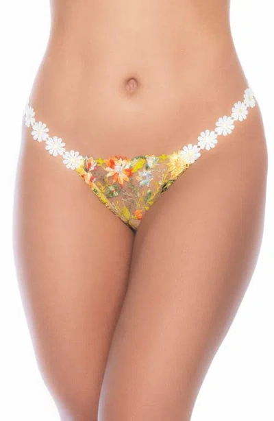 Mapalé Mapale Embroidered Mesh Underwire Babydoll Chemise & Thong Set In Yellow