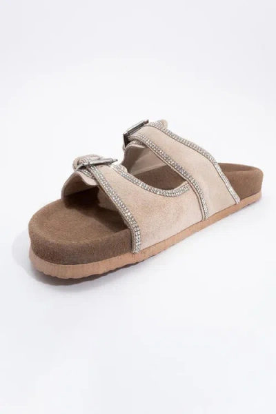 Forever & Always Shoes Allen Rhinestone Leather Slide Sandal