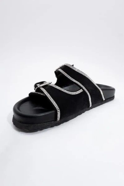 Forever & Always Shoes Allen Rhinestone Leather Slide Sandal