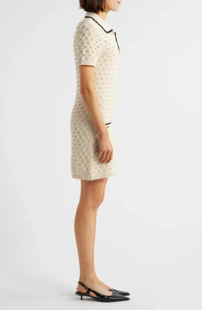 Frame The Bauble Piped Open-knit Cotton Mini Dress