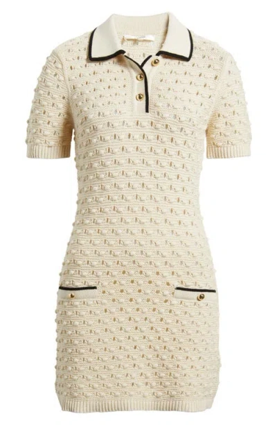 Frame The Bauble Piped Open-knit Cotton Mini Dress