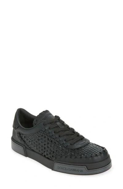 Dolce & Gabbana Round Toe Leather Low Top Sneakers
