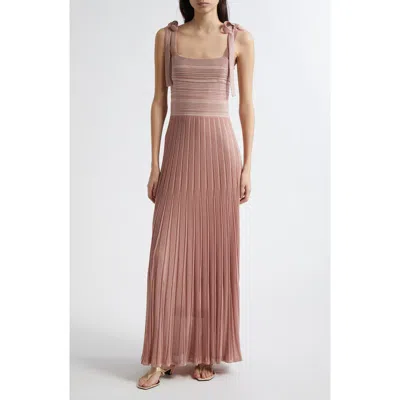 Zimmermann Lucky Tie Shoulder Metallic Rib Maxi Dress
