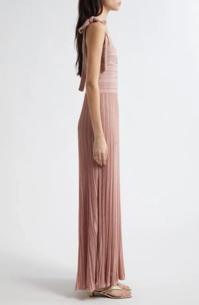 Zimmermann Lucky Tie Shoulder Metallic Rib Maxi Dress