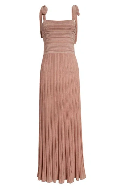 Zimmermann Lucky Tie Shoulder Metallic Rib Maxi Dress