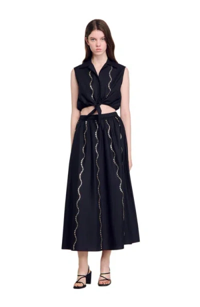 Sandro Long Rhinestone Skirt