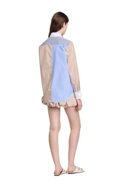 Sandro Poplin Stripe Patchwork Shirt