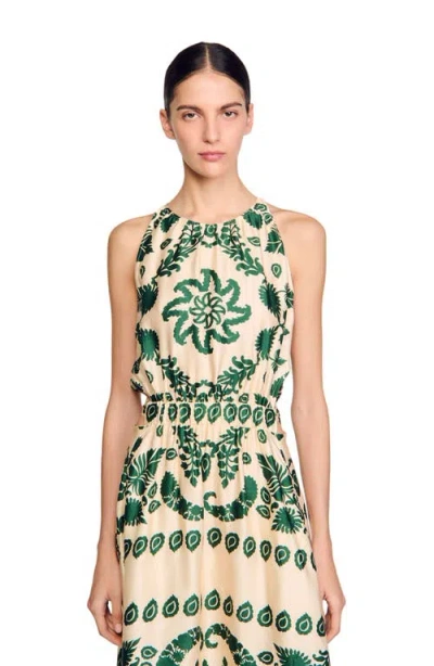 Sandro Womens Naturels Leaf-print Sleeveless Woven Maxi Dress