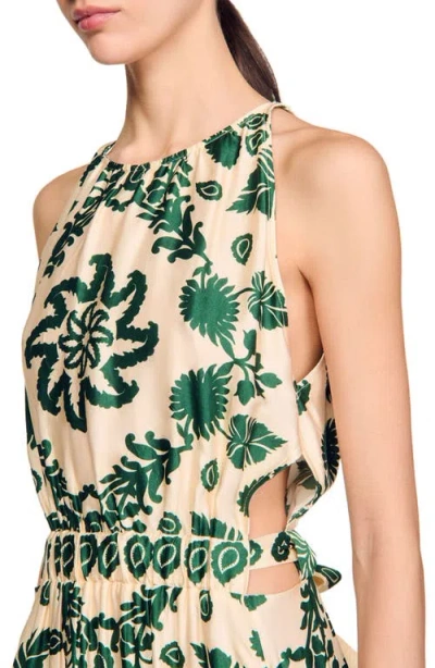 Sandro Womens Naturels Leaf-print Sleeveless Woven Maxi Dress