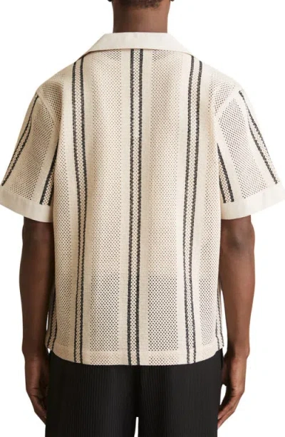 Reiss Mens Off White Navy Opal Striped Cotton-blend Shirt