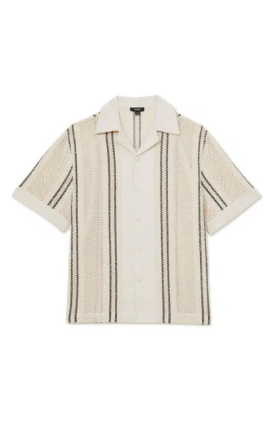 Reiss Mens Off White Navy Opal Striped Cotton-blend Shirt