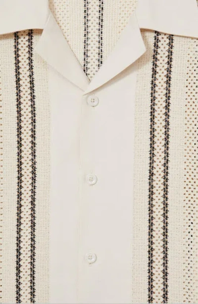Reiss Mens Off White Navy Opal Striped Cotton-blend Shirt