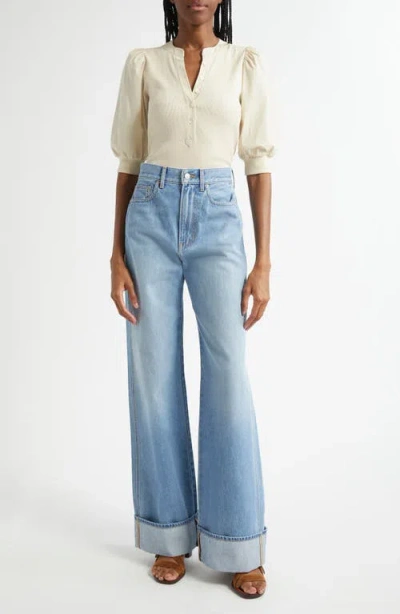Veronica Beard Taylor High Rise Wide Leg Jeans In Bright Nova