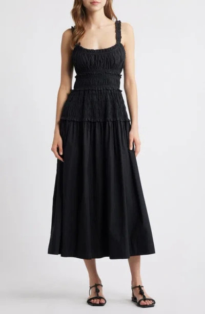 Doen Marianne Shirred Organic Cotton-poplin Midi Dress