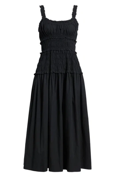 Doen Marianne Shirred Organic Cotton-poplin Midi Dress